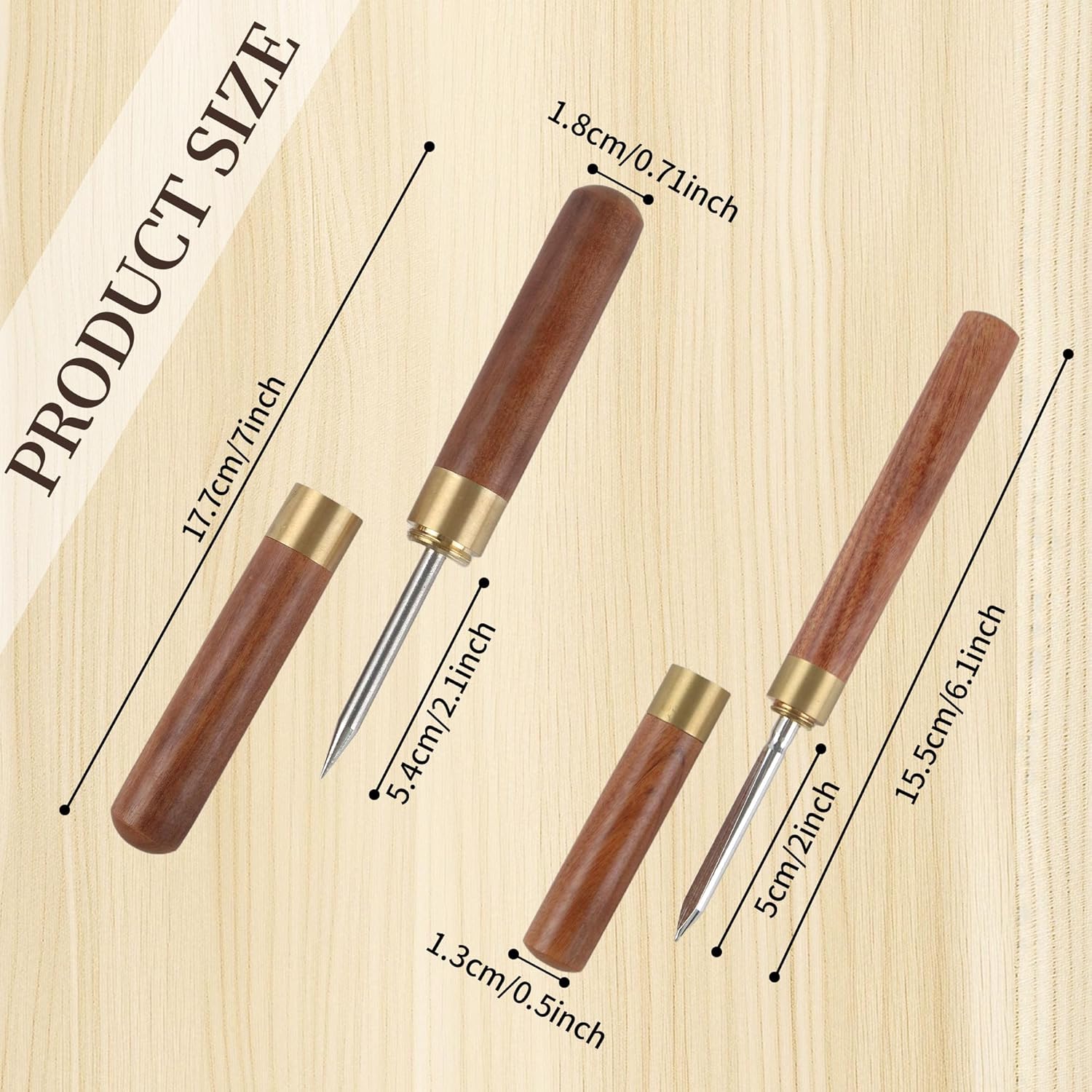 2 Sizes Stainless Steel Ice Picks with Safety Cover, Non-Slip Wooden Handle Ice Breaker Tool for Kitchen, Bars, Bartender, Camping, Restaurant, Tea Knife